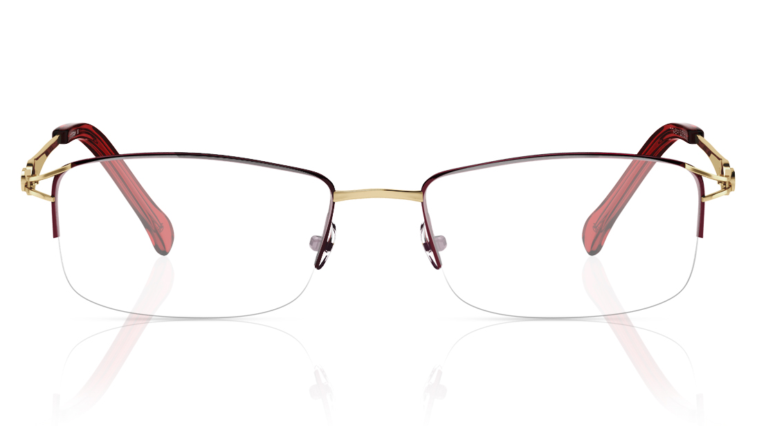 Image 1 of Maroon Gold Rectangle Semi-Rimmed Eyeglasses (T1784B1A1|52) from Titan Available at Titan Eye+