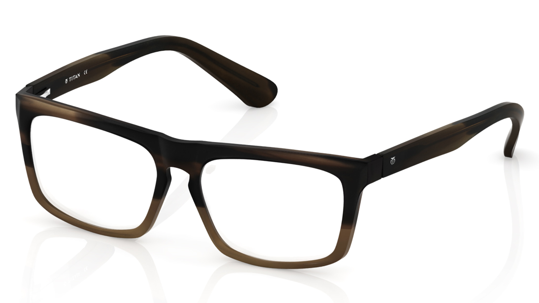 Image 2 of Brown Square Rimmed Eyeglasses (T2206B1B1|57) from Titan Available at Titan Eye+