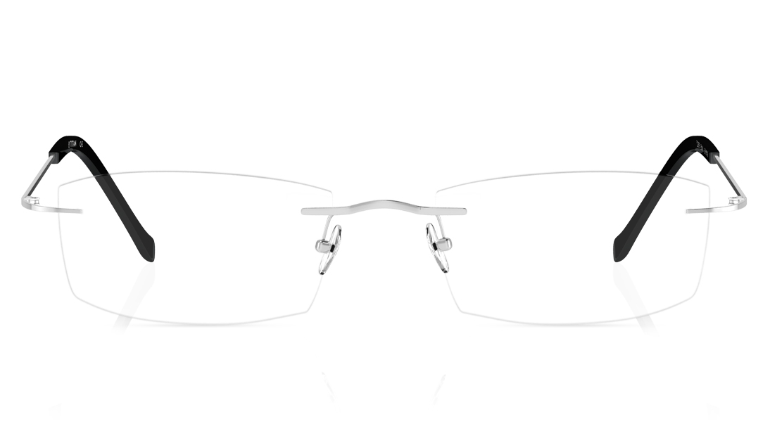 Image 1 of Silver Rectangle Rimless Eyeglasses (T2276A1A1|52) from Titan Available at Titan Eye+