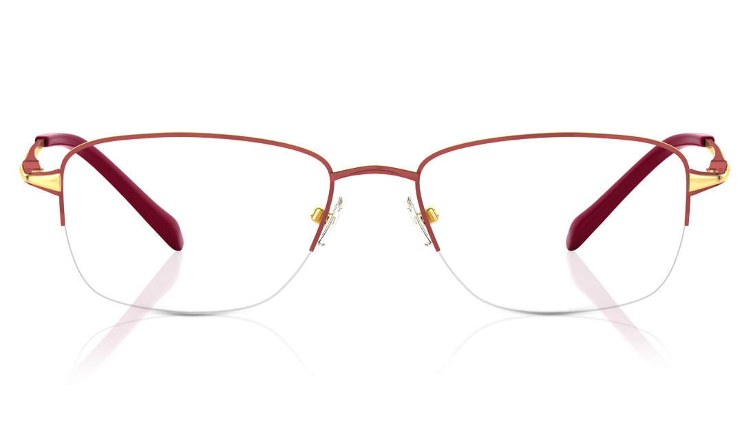 Image 1 of Maroon Rectangle Semi-Rimmed Eyeglasses (T2325A1A1|50) from Titan Available at Titan Eye+