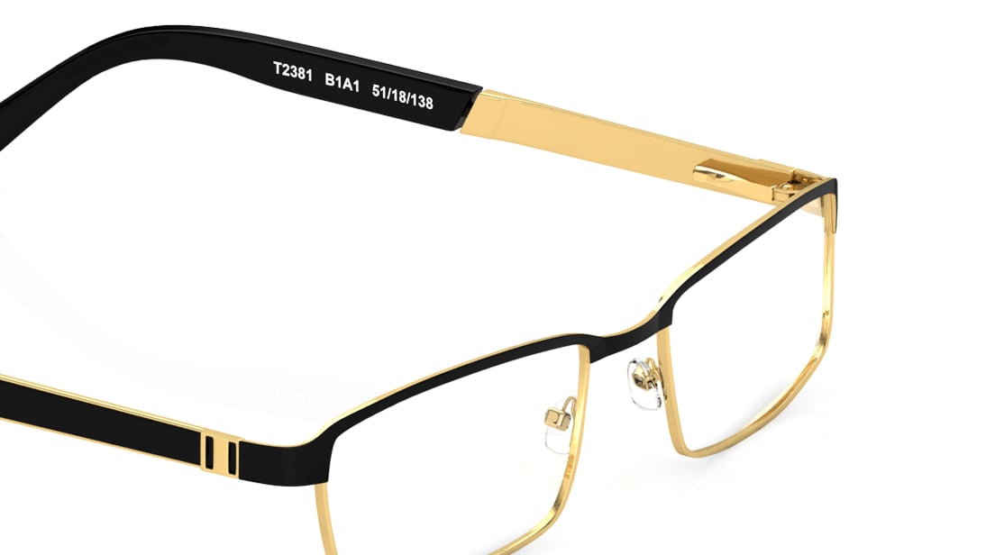 Image 4 of Black Gold Rectangle Rimmed Eyeglasses (T2381B1A1|51) from Titan Available at Titan Eye+