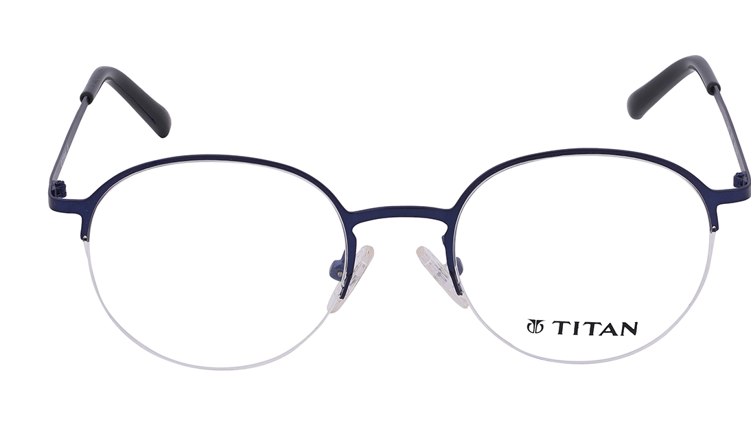 Image 1 of Blue Round Semi-Rimmed Eyeglasses (T2405A1A1|48) from Titan Available at Titan Eye+