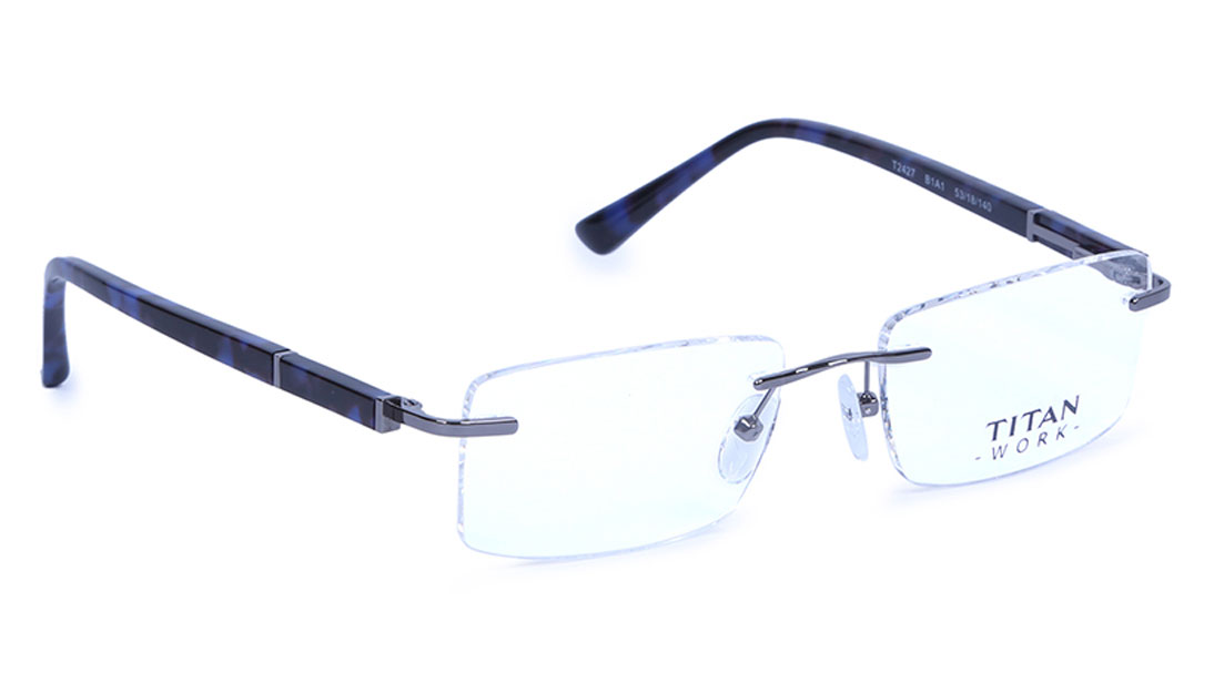Image 1 of Silver Rectangle Eyeglasses for Men and Women from Titan Available at Titan Eye+