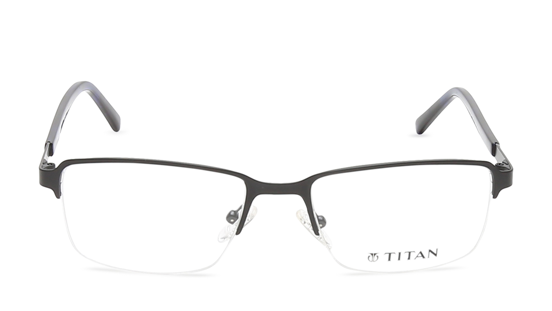 Image 1 of Black Rectangle Semi-Rimmed Eyeglasses (TC1001MHM1|53) from Titan Available at Titan Eye+