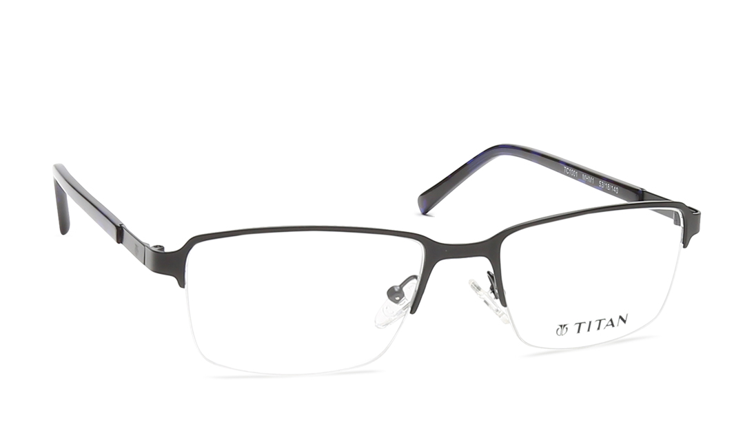 Image 2 of Black Rectangle Semi-Rimmed Eyeglasses (TC1001MHM1|53) from Titan Available at Titan Eye+