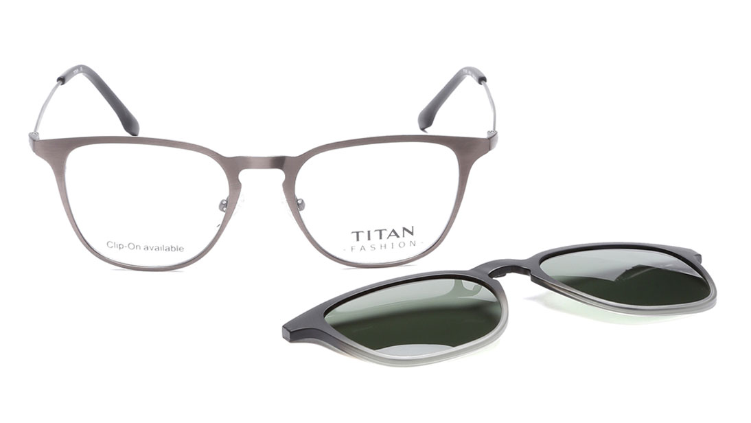 Image 1 of Gun Metal Square Eyeglasses for Men from Titan Available at Titan Eye+