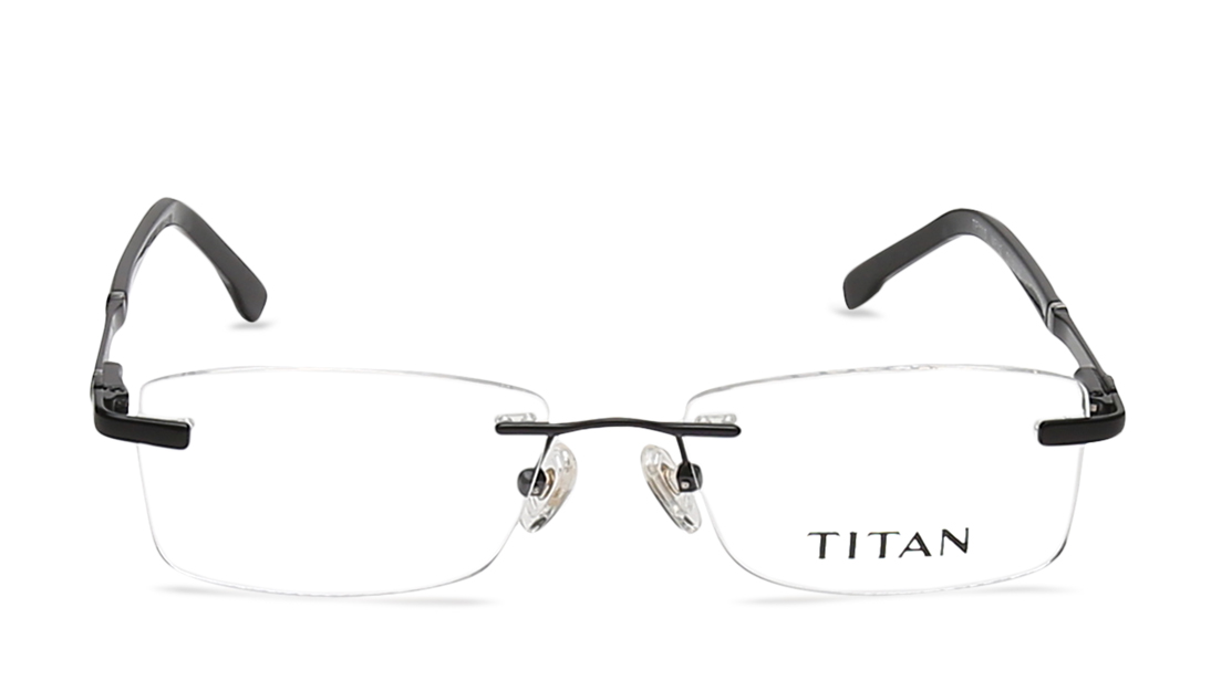 Image 1 of Black Rectangle Rimless Eyeglasses (TF1115MRM2|52) from Titan Available at Titan Eye+