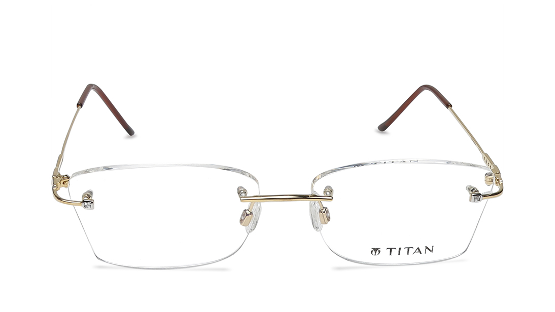 Image 1 of Gold Cateye Rimless Eyeglasses from Aristo Available at Titan Eye+