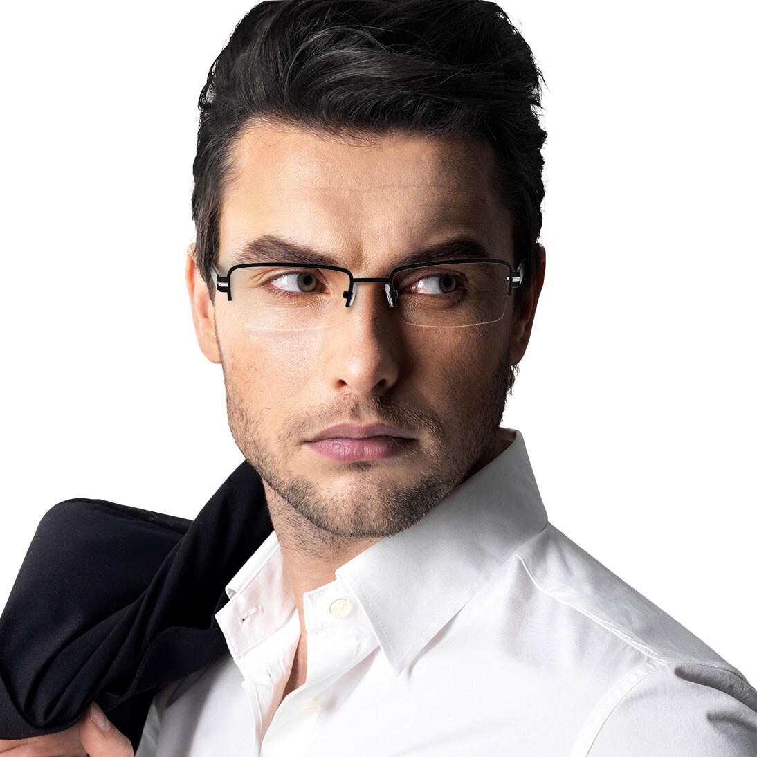 Image 3 of Black Rectangle Semi-Rimmed Eyeglasses (TR1059A1A1|54) from Titan Available at Titan Eye+