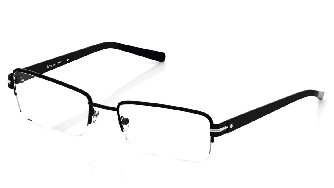 Image 2 of Black Rectangle Semi-Rimmed Eyeglasses (TR1059A1A1|54) from Titan Available at Titan Eye+