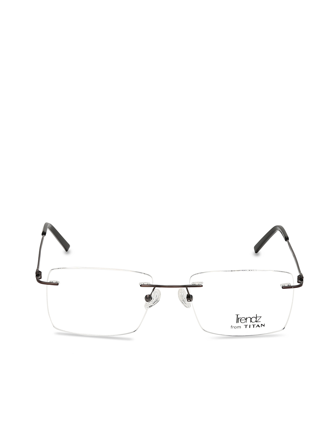 Image 1 of Black Rectangle Rimless Eyeglasses from Titan Available at Titan Eye+