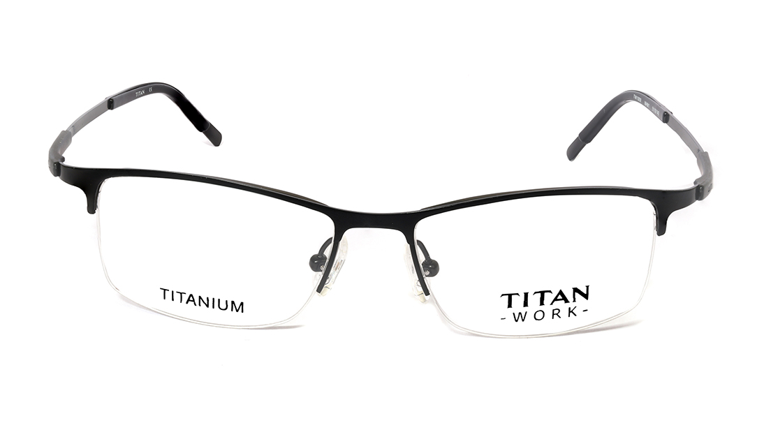 Image 1 of Black Rectangle Semi-Rimmed Eyeglasses (TW1009MHM1|51) from Titan Available at Titan Eye+