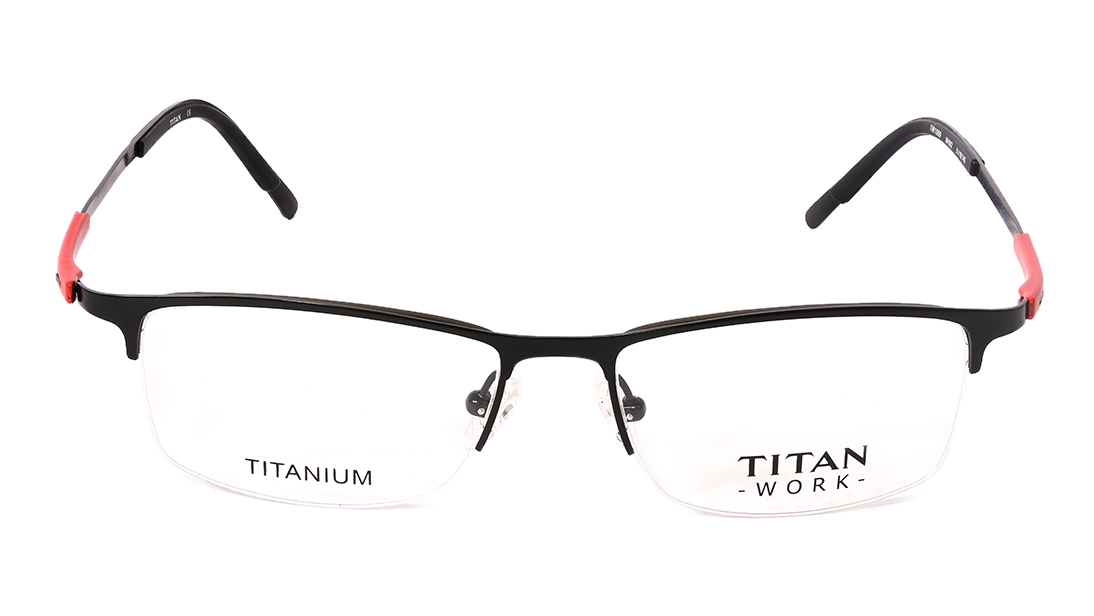 Image 1 of Black Rectangle Semi-Rimmed Eyeglasses (TW1009MHM2|51) from Titan Available at Titan Eye+