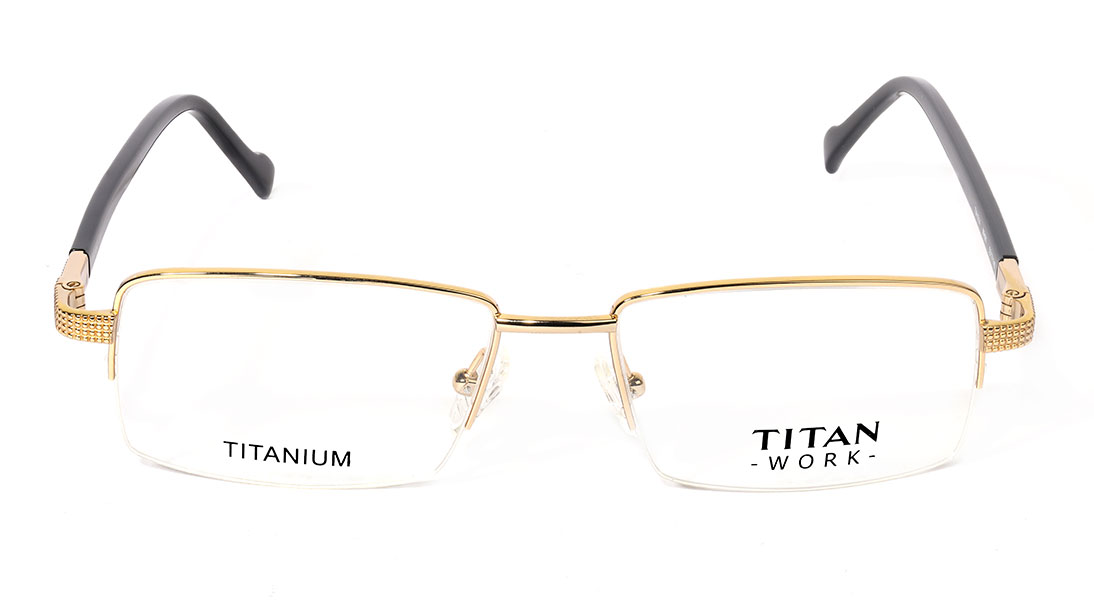 Image 1 of Gold Rectangle Semi-Rimmed Eyeglasses (TW1014MHM1|53) from Titan Available at Titan Eye+