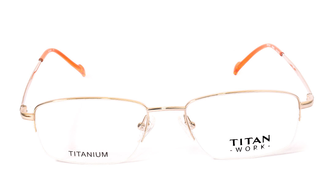Image 1 of Gold Rectangle Semi-Rimmed Eyeglasses (TW1016WHM2|52) from Titan Available at Titan Eye+