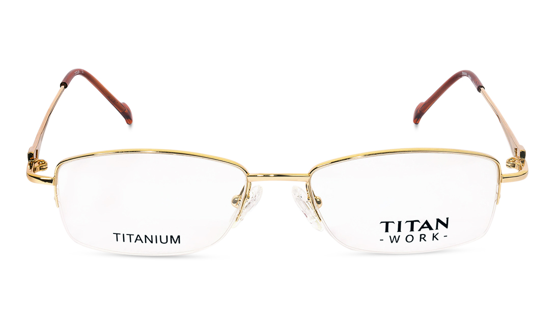 Image 1 of Gold Rectangle Semi-Rimmed Eyeglasses (TW1019WHM1|51) from Titan Available at Titan Eye+