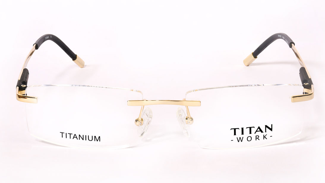 Image 1 of Gold Rectangle Rimless Eyeglasses (TW1023MRM1|52) from Titan Available at Titan Eye+