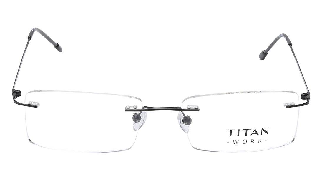 Image 1 of Black Rectangle Rimless Eyeglasses (TW1085MRM1BL|51) from Titan Available at Titan Eye+