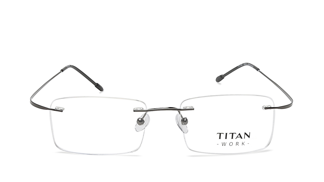 Image 1 of Silver Rectangle Eyeglasses for Men from Titan Available at Titan Eye+