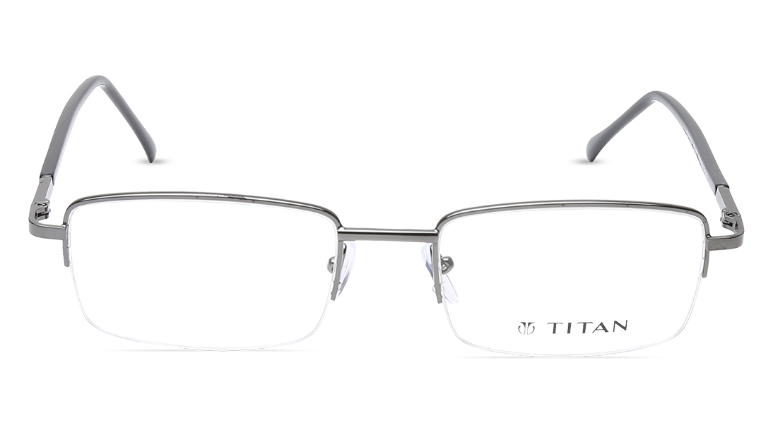 Image 1 of Silver Rectangle Semi-Rimmed Eyeglasses from Titan Available at Titan Eye+