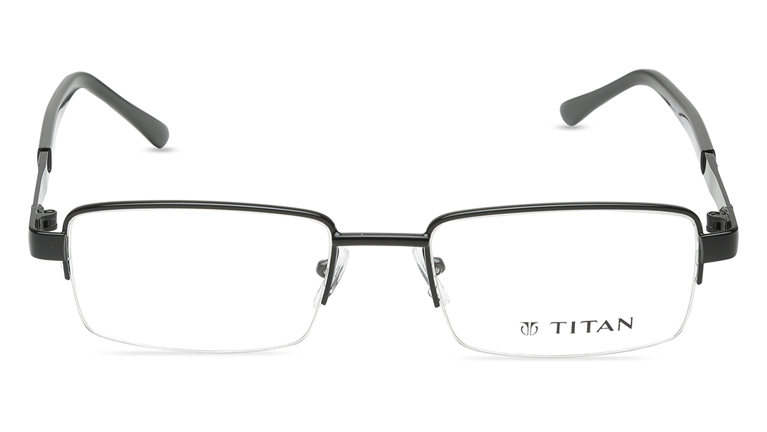 Image 1 of Black Rectangle Semi-Rimmed Eyeglasses for Men from Titan Available at Titan Eye+