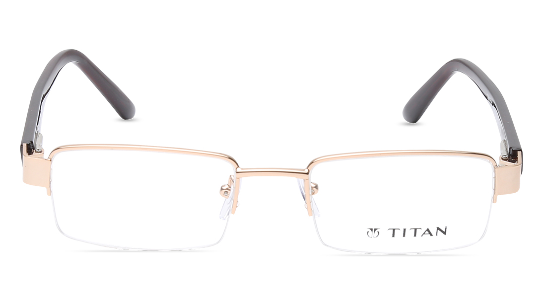 Image 1 of Gold Rectangle Eyeglasses for Men and Women from Titan Available at Titan Eye+