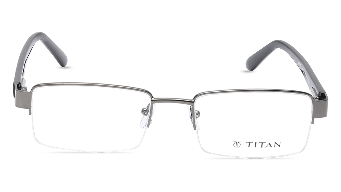 Image 1 of Silver Rectangle Semi-Rimmed Computer glasses  from Titan Available at Titan Eye+