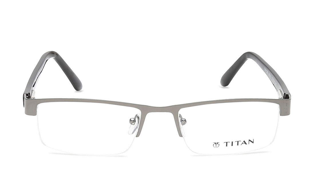 Image 1 of Silver Rectangle Semi-Rimmed Eyeglasses  from Titan Available at Titan Eye+