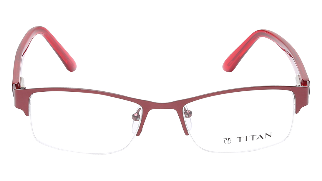 Image 1 of Maroon Rectangle Semi-Rimmed Eyeglasses (TW1127WHM2BL|50) from Titan Available at Titan Eye+