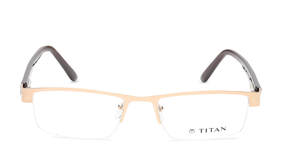 Image 1 of Gold Rectangle Semi-Rimmed Eyeglasses (TW1131MHM1|53) from Titan Available at Titan Eye+