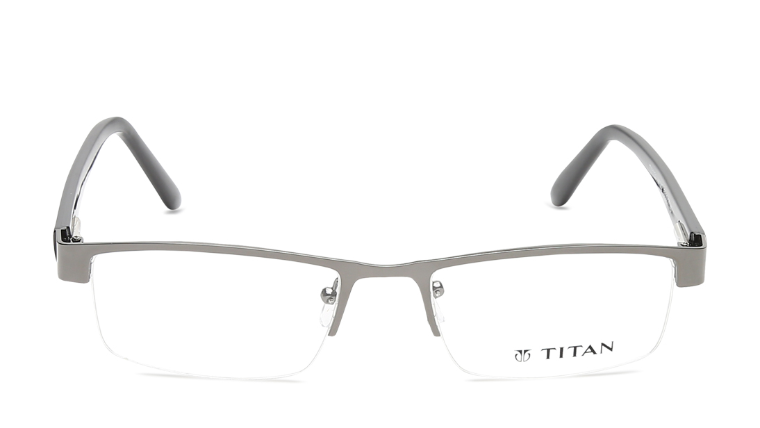 Image 1 of Silver Rectangle Semi-Rimmed Eyeglasses from Titan Available at Titan Eye+