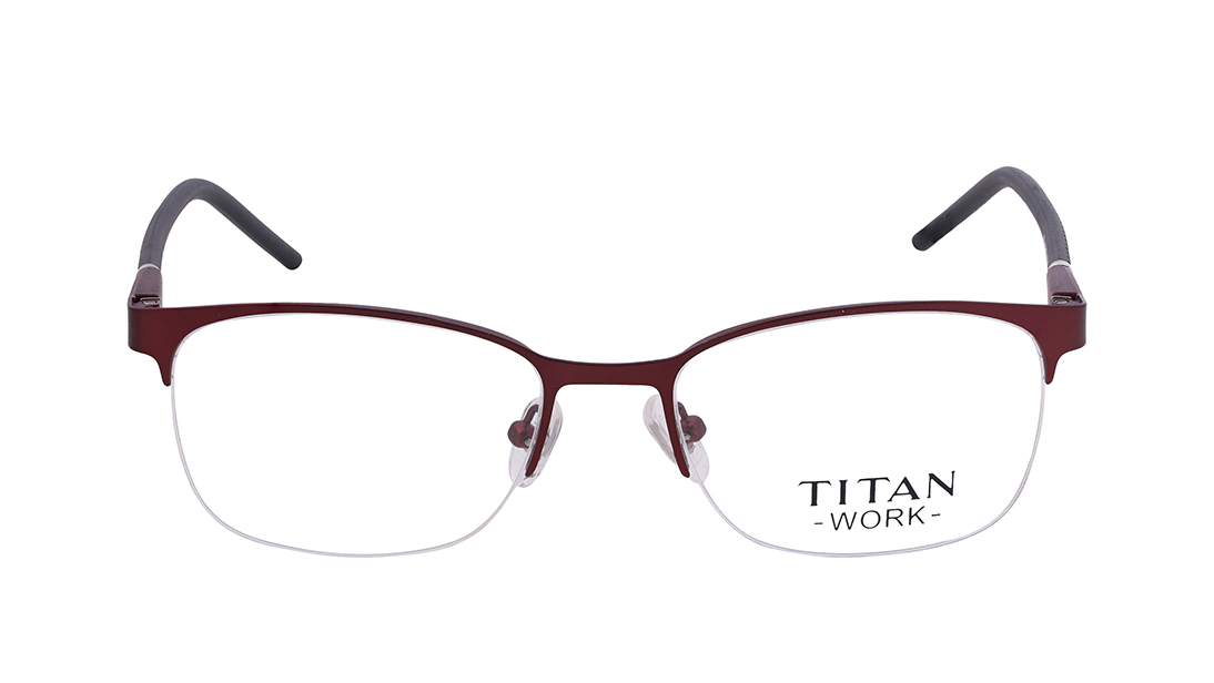 Image 1 of Maroon Clubmaster Semi-Rimmed Eyeglasses (TW1141WHM2|50) from Titan Available at Titan Eye+