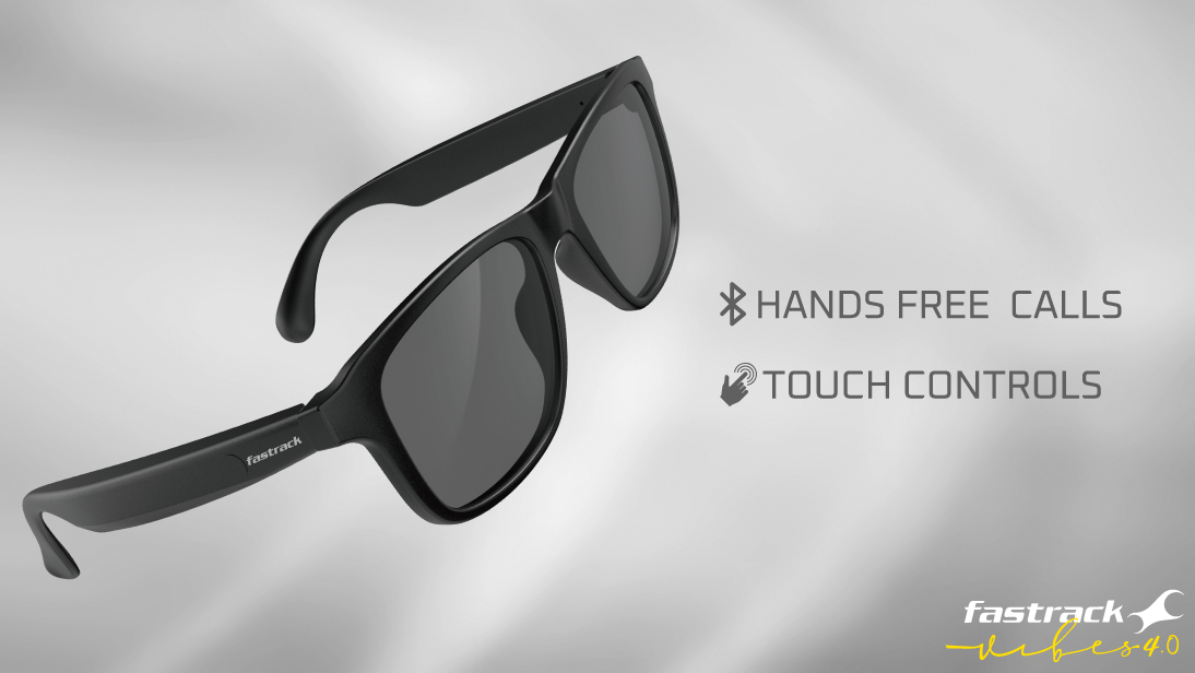 Image 5 of Grey Square Polarized Smart Audio Sunglasses for Men and Women from Fastrack Available at Titan Eye+