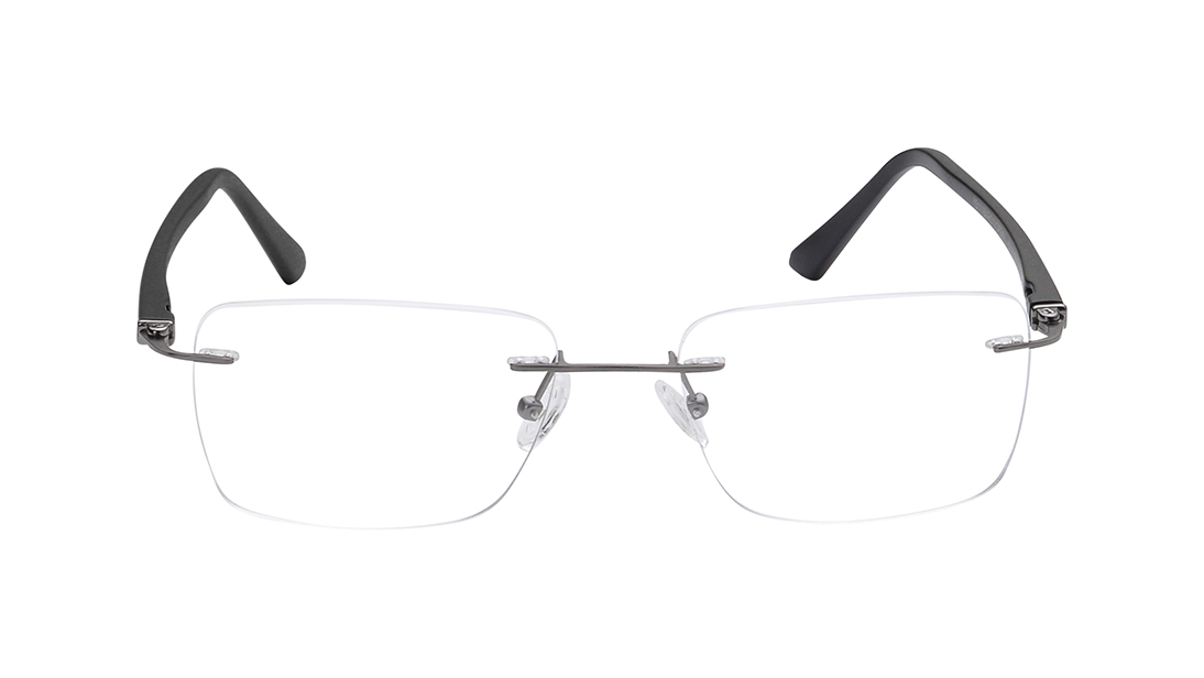 Image 1 of Grey Rectangle Rimless Eyeglasses for Men from Titan Available at Titan Eye+