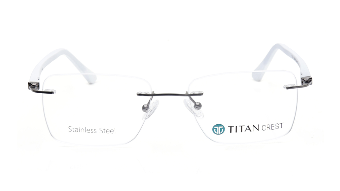 Image 1 of Grey Rectangle Rimless Eyeglasses for Men from Titan Available at Titan Eye+